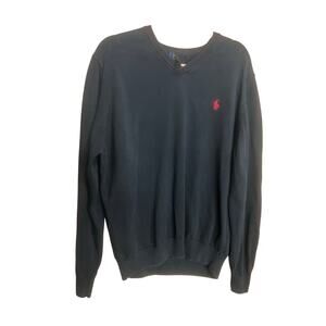 Polo Ralph Lauren Sweater 2XL Black Cotton V Neck Long Sleeve Pullover Mens